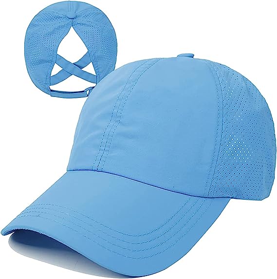 Womens Criss Cross Ponytail Baseball Cap Adjustable High Messy Bun Ponycap Quick Drying Hat