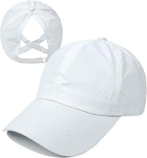 Womens Criss Cross Ponytail Baseball Cap Adjustable High Messy Bun Ponycap Quick Drying Hat
